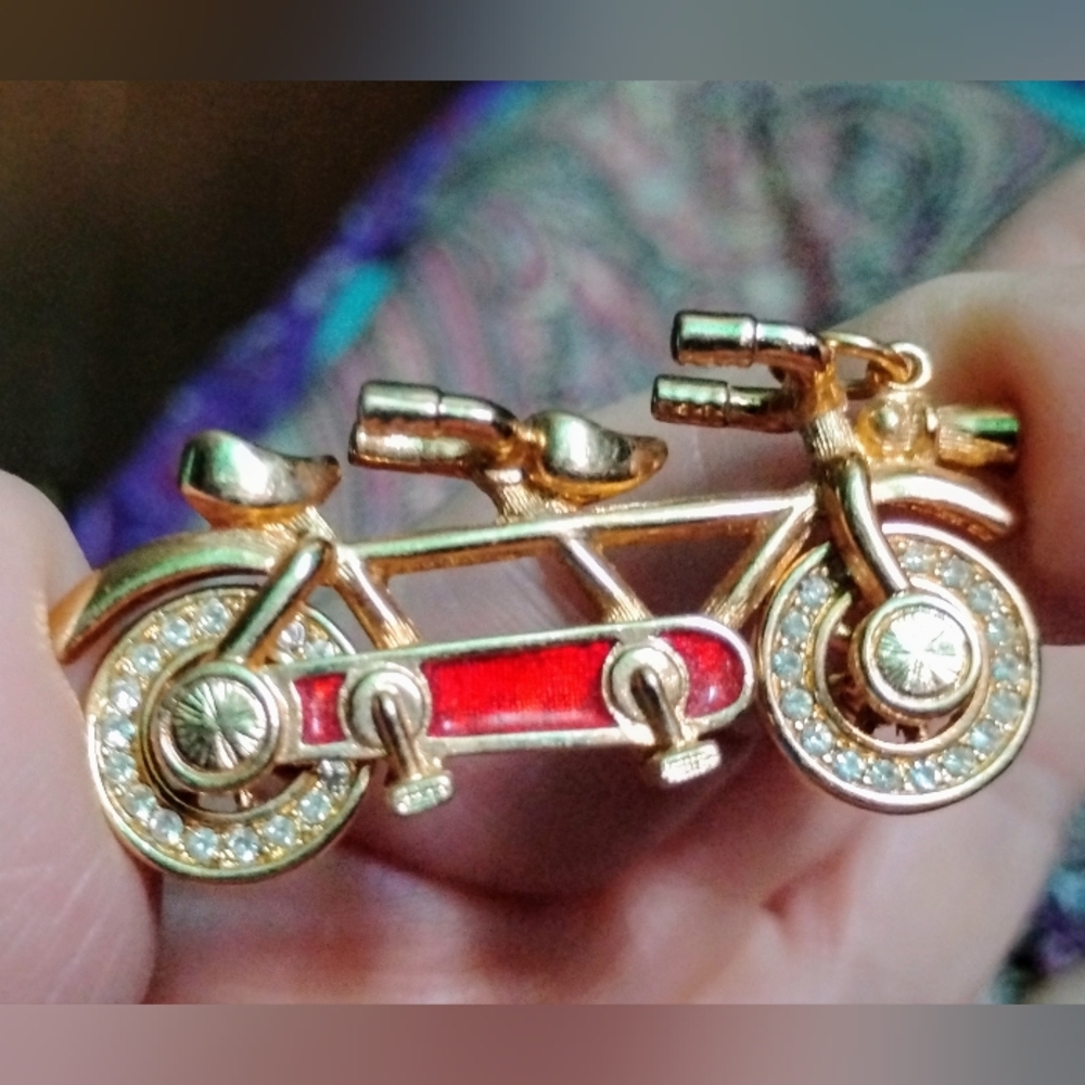 Swarovski Crystals Signed Tandem Bicycle Pendant